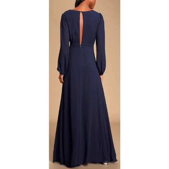 LULU'S S Blue All My Life V-Neck Side Slit Long Puff Sleeve Maxi Dress NEW B102 - Picture 2 of 10